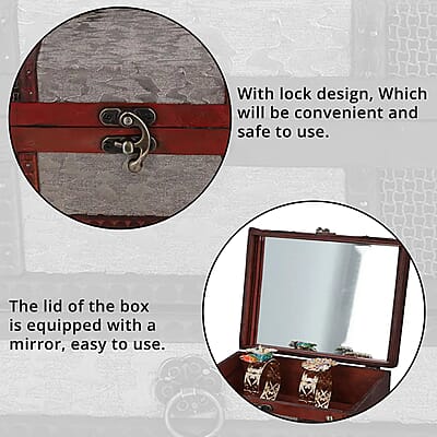 3 Layer Silver Floral Embossed Pattern Wooden Jewelry Box
