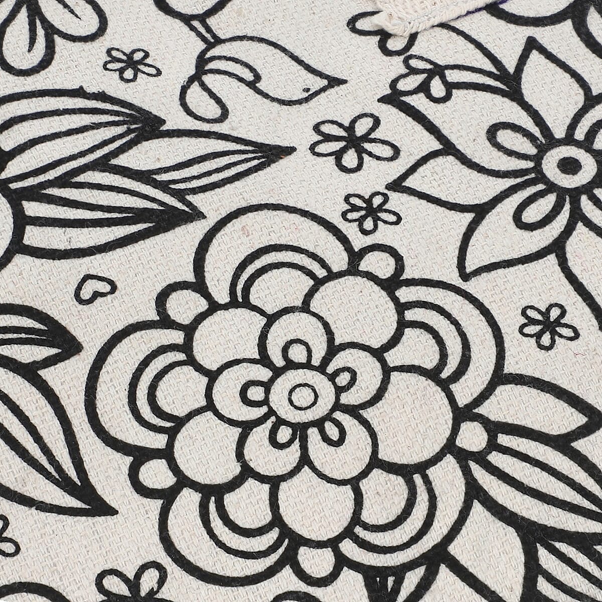 Hand Printed White & Black Canvas Bag with Detachable Shoulder Strap (7.5"x0.4"x5.5") image number 4