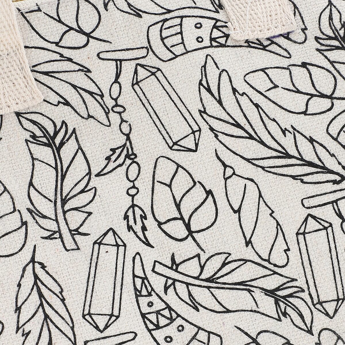 Hand Printed White & Black Leaf Pattern Canvas Bag with Paint Brush and Organic Primary Colors image number 4