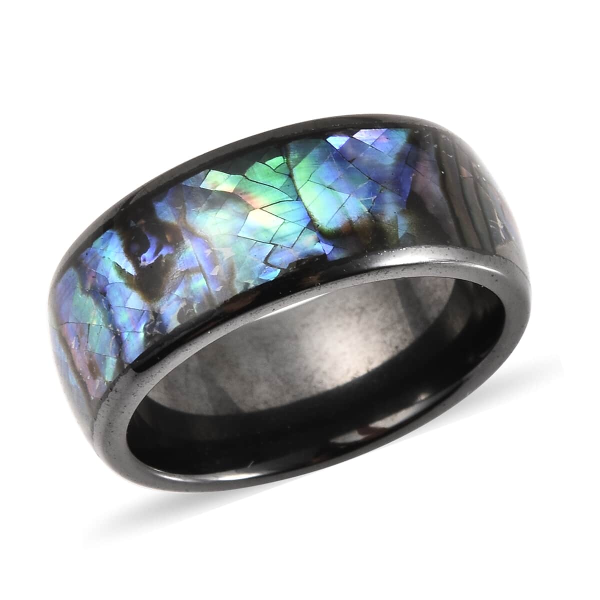 Abalone Shell, Black Color Ceramic Ring in Stainless Steel image number 0