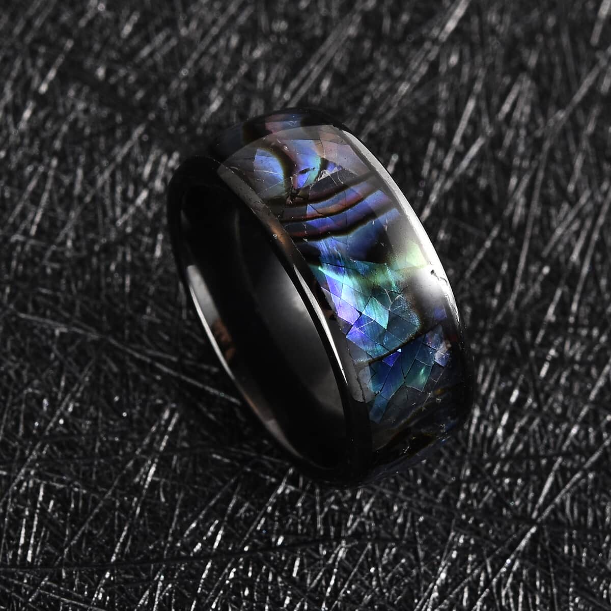 Abalone Shell, Black Color Ceramic Ring in Stainless Steel image number 1