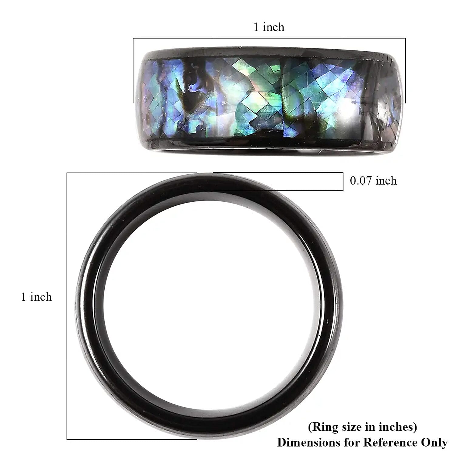Abalone Shell and Black Color Ceramic Ring in Stainless Steel (Size 5.75)