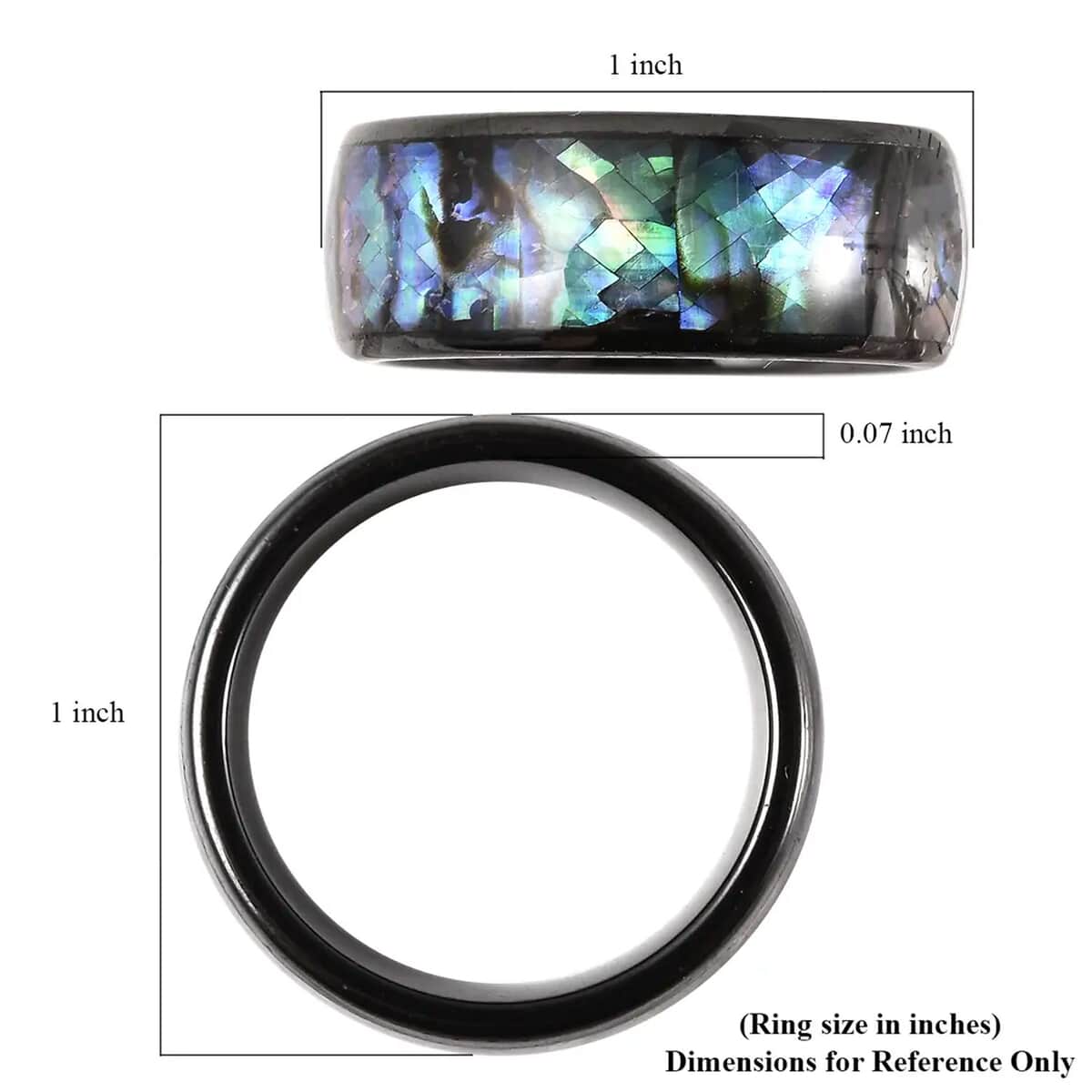 Abalone Shell, Black Color Ceramic Ring in Stainless Steel image number 6