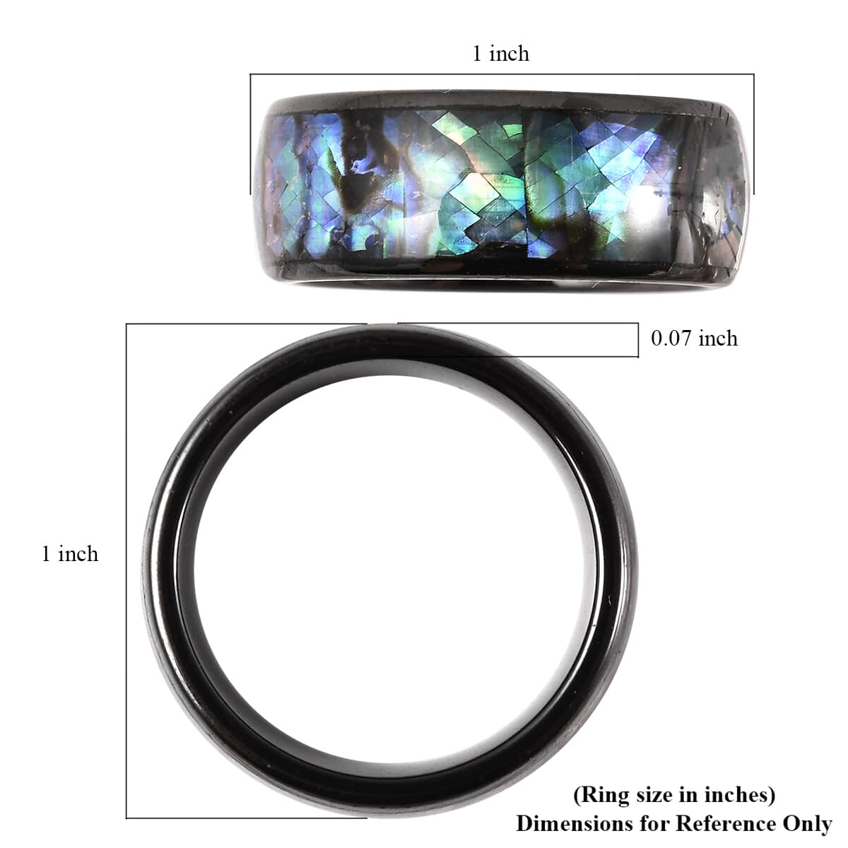 Abalone Shell and Black Color Ceramic Ring in Stainless Steel (Size 6.75) image number 5