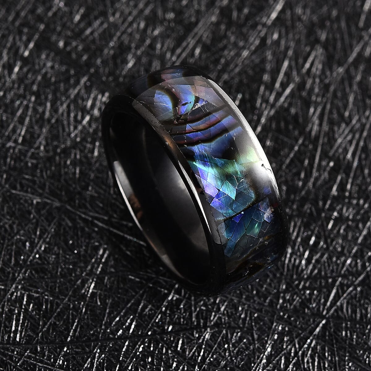 Abalone Shell and Black Color Ceramic Ring in Stainless Steel (Size 7.75) image number 1