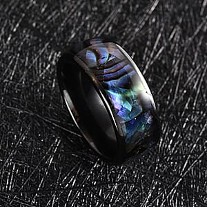 Abalone Shell and Black Color Ceramic Ring in Stainless Steel (Size 8.75)