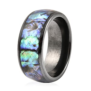 Abalone Shell and Black Color Ceramic Ring in Stainless Steel (Size 8.75)