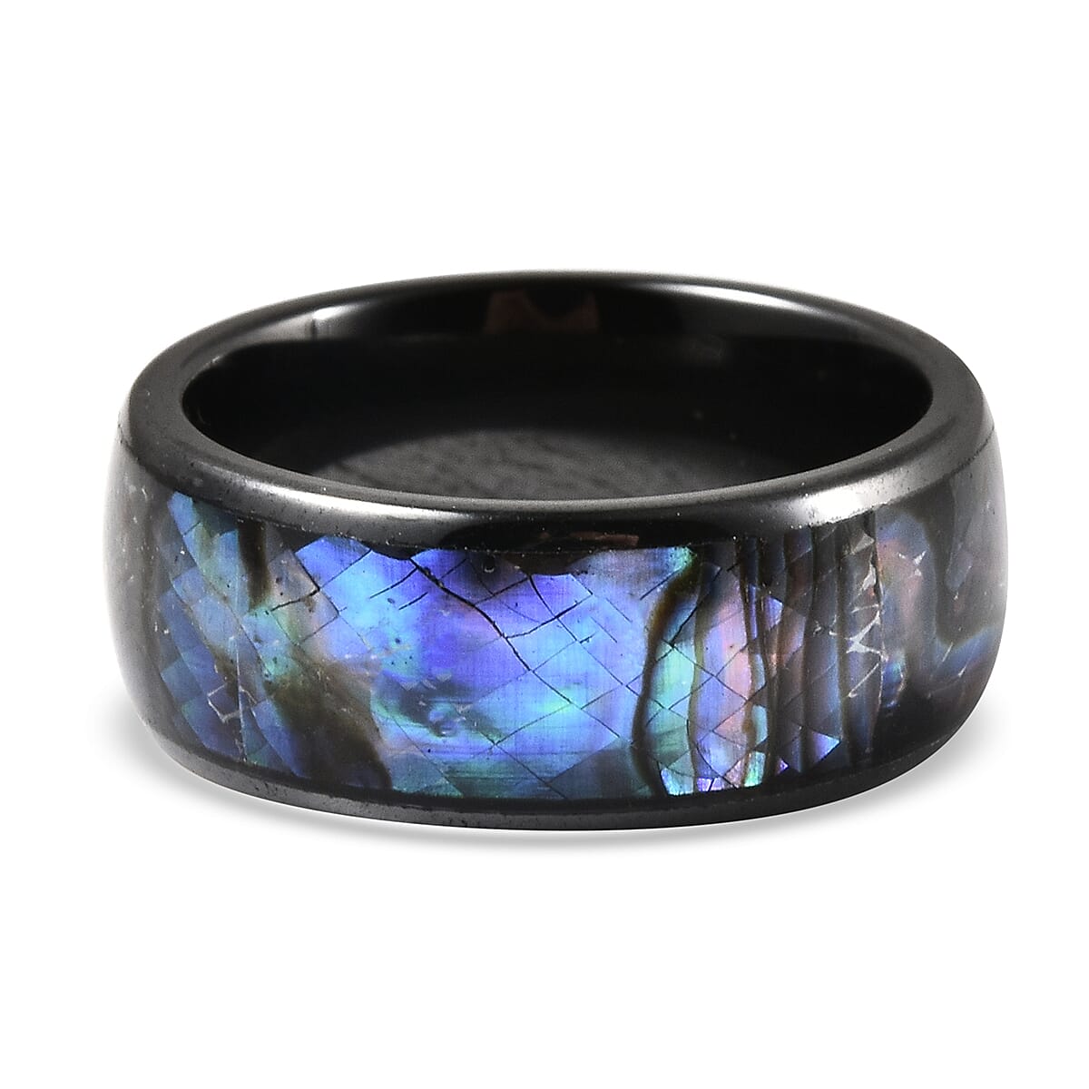 Abalone Shell and Black Color Ceramic Ring in Stainless Steel (Size 8.75) image number 4