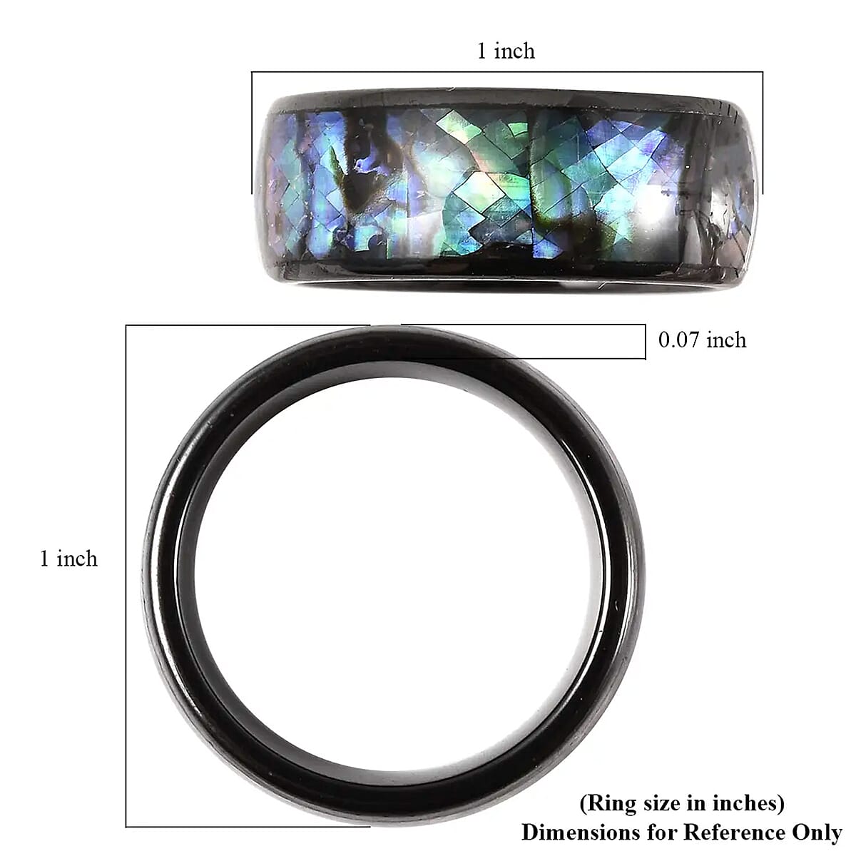 Abalone Shell and Black Color Ceramic Ring in Stainless Steel (Size 8.75) image number 6