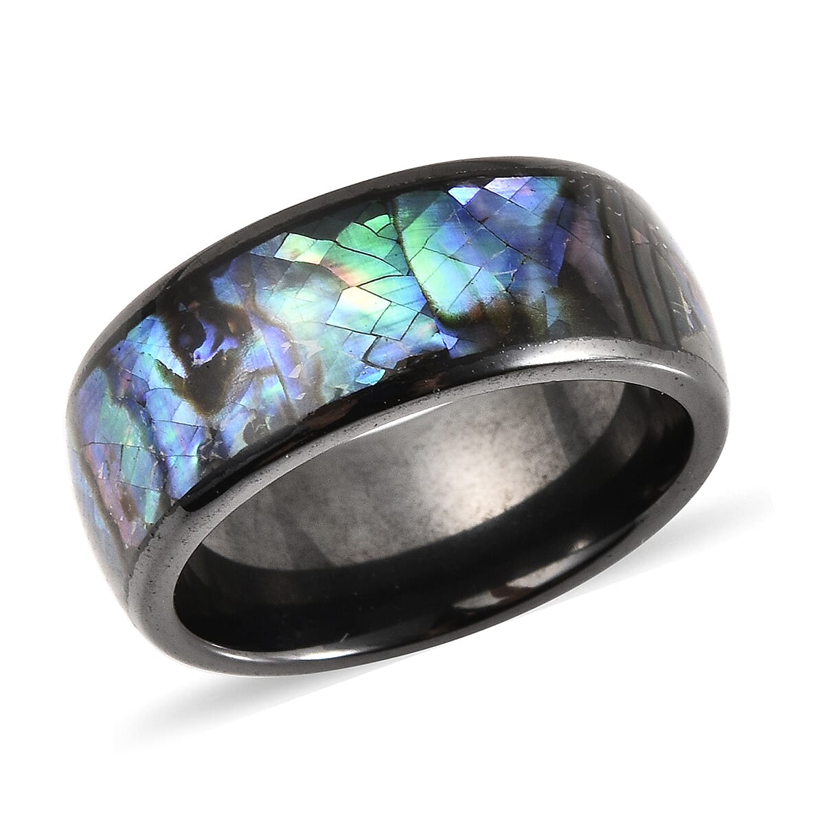 Abalone Shell and Black Color Ceramic Ring in Stainless Steel (Size 9.75) image number 0
