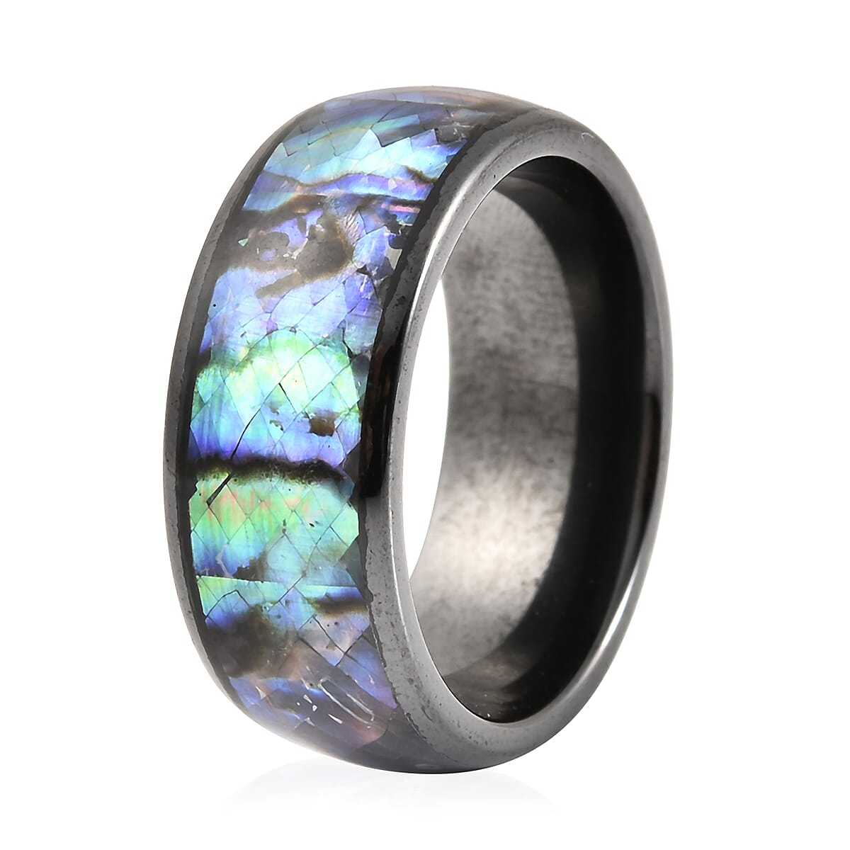 Abalone Shell and Black Color Ceramic Ring in Stainless Steel (Size 9.75) image number 3