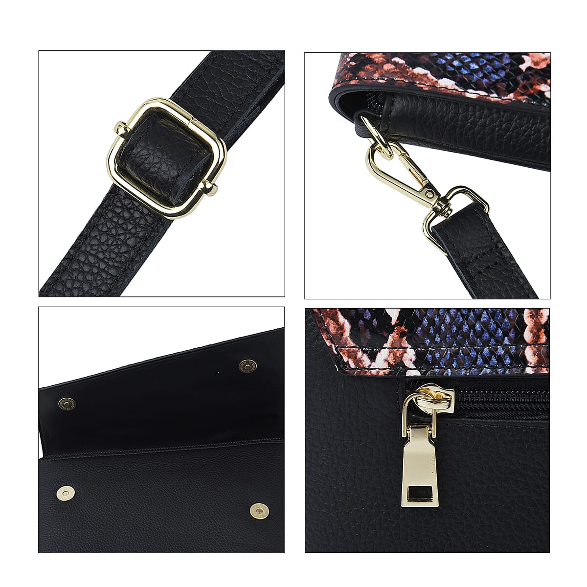 Hong Kong Closeout Collection Black and Purple Snake Pattern Genuine Leather Convertible Bag with Handle Drop and Shoulder Strap image number 2