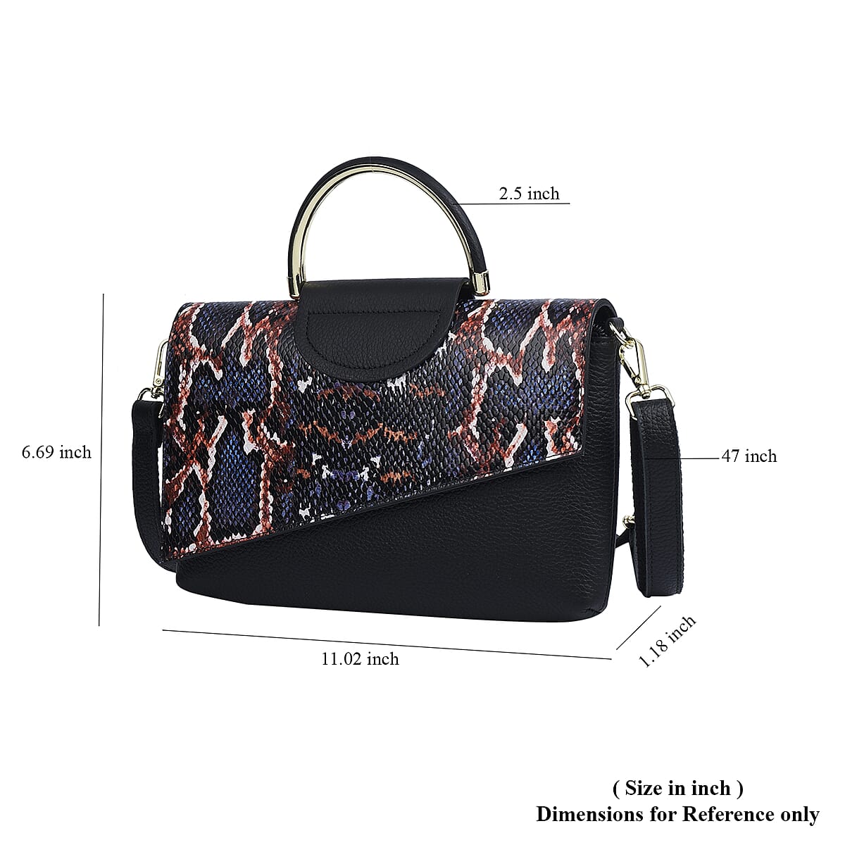 Hong Kong Closeout Collection Black and Purple Snake Pattern Genuine Leather Convertible Bag with Handle Drop and Shoulder Strap image number 4