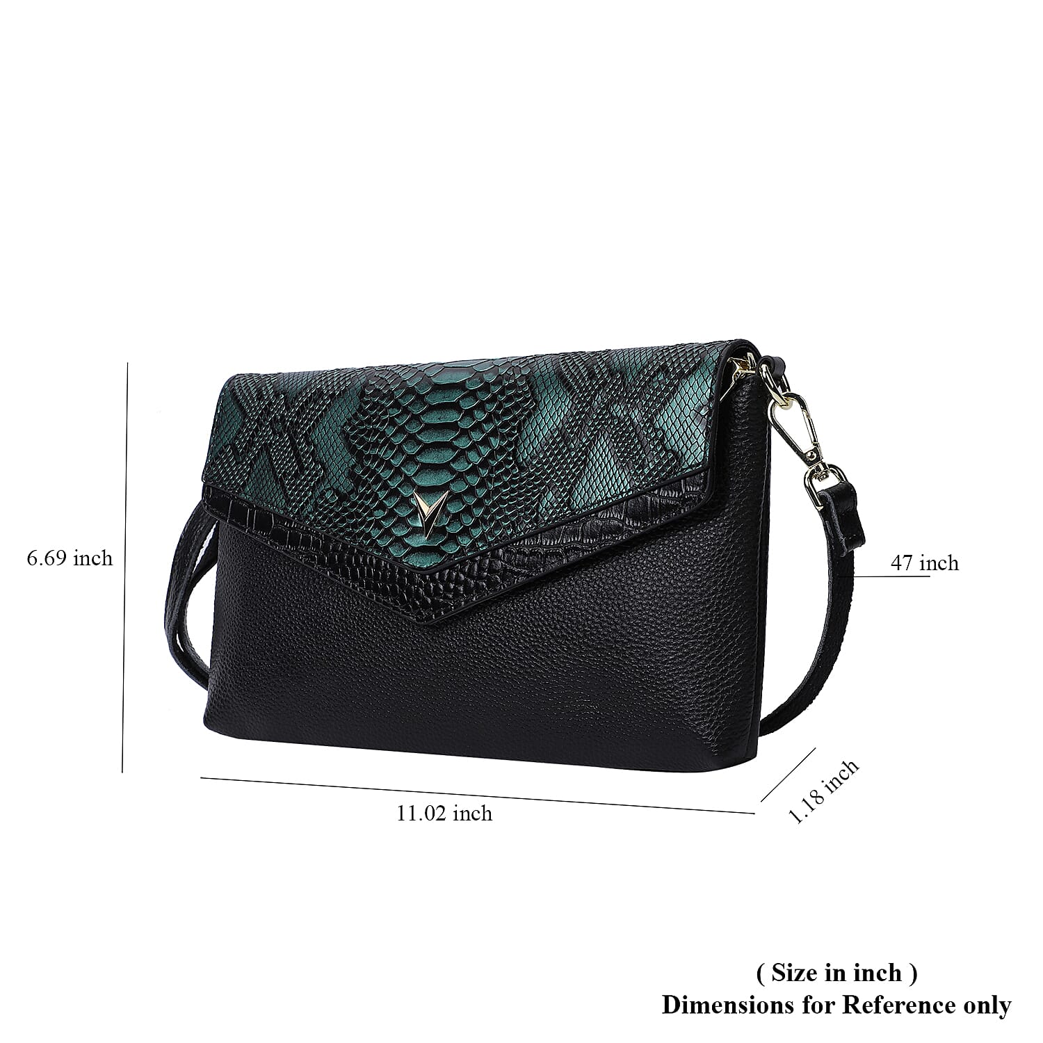 Hong Kong Closeout Collection Black and Green Snakeskin Pattern Genuine Leather Crossbody Bag with Shoulder Strap
