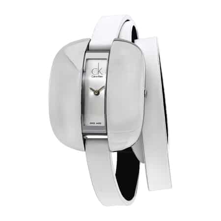 CALVIN KLEIN Treasure Swiss Movement White Genuine Leather Wrap Bracelet Strap Watch in Stainless Steel (41mm) | Designer Leather Watch | Analog Luxury Wristwatch image number 0