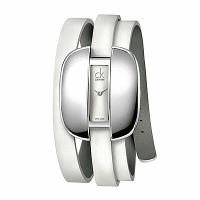 CALVIN KLEIN Treasure Swiss Movement White Genuine Leather Wrap Bracelet Strap Watch in Stainless Steel (41mm) | Designer Leather Watch | Analog Luxury Wristwatch