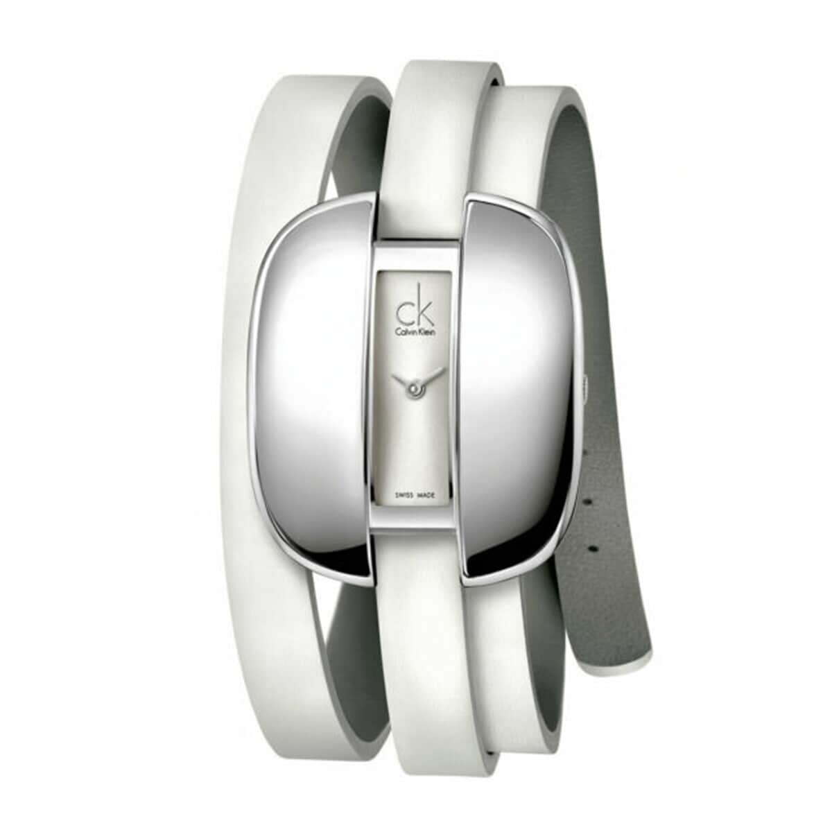 CALVIN KLEIN Treasure Swiss Movement White Genuine Leather Wrap Bracelet Strap Watch in Stainless Steel (41mm) | Designer Leather Watch | Analog Luxury Wristwatch image number 1