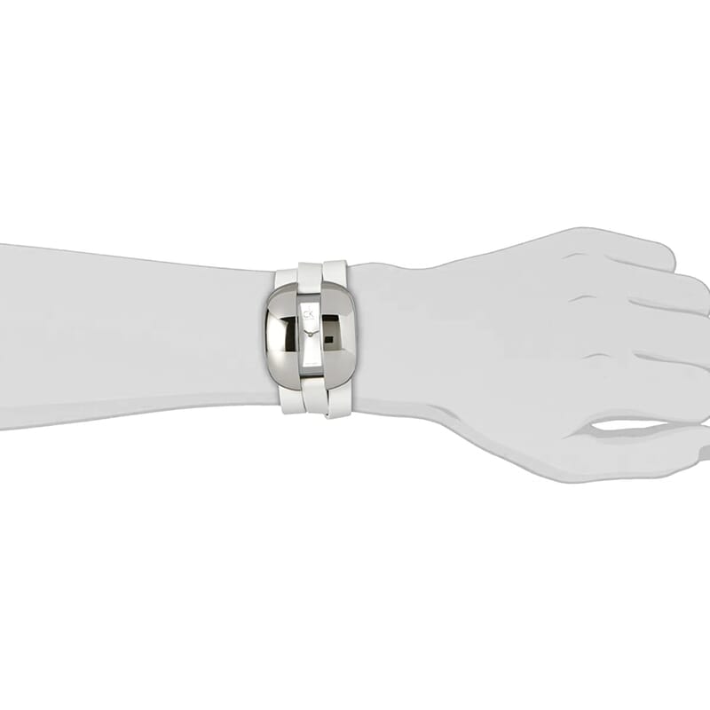 CALVIN KLEIN Treasure Swiss Movement White Genuine Leather Wrap Bracelet Strap Watch in Stainless Steel (41mm) | Designer Leather Watch | Analog Luxury Wristwatch