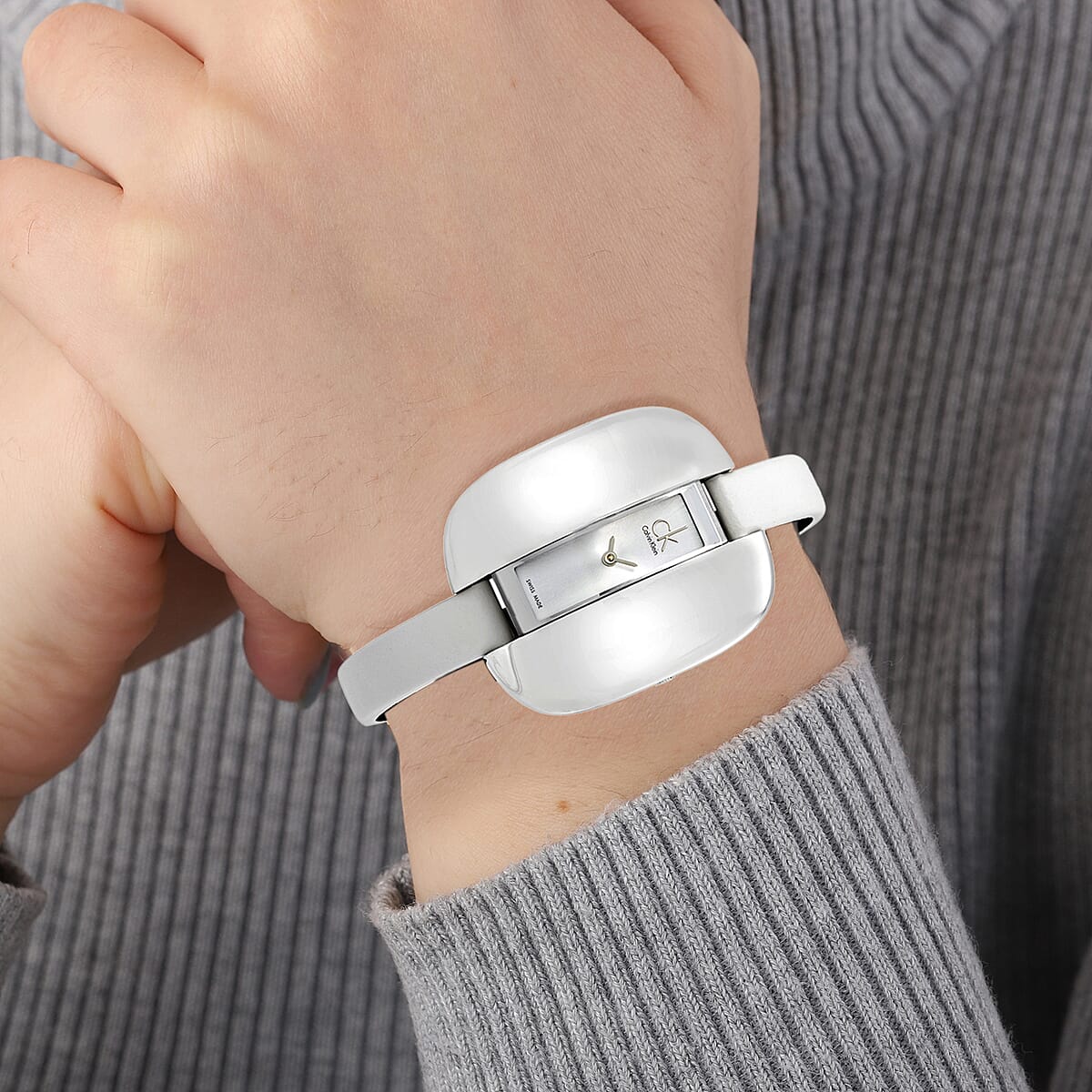 Calevin Klein Treasure Swiss Movement White Genuine Leather Strap Watch in Stainless Steel (41mm) image number 1