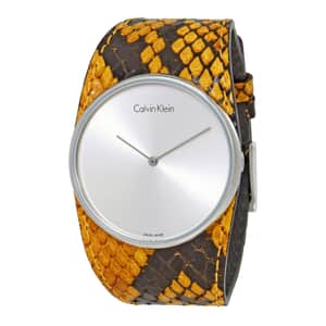 CALVIN KLEIN Spellbound Swiss Movement Orange Snake Embossed Genuine Leather Strap Watch in Stainless Steel (39mm)