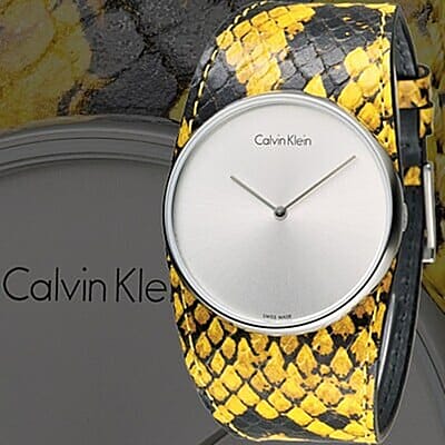 CALVIN KLEIN Spellbound Swiss Movement Orange Snake Embossed Genuine Leather Strap Watch in Stainless Steel (39mm)