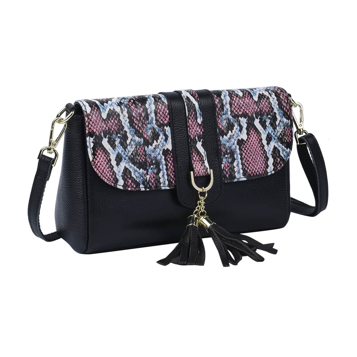 Black and Pink Snake Print Pattern Genuine Leather Crossbody Bag for Women with Tassel | Shoulder Purse | Crossbody Handbags| Crossbody Purse image number 6