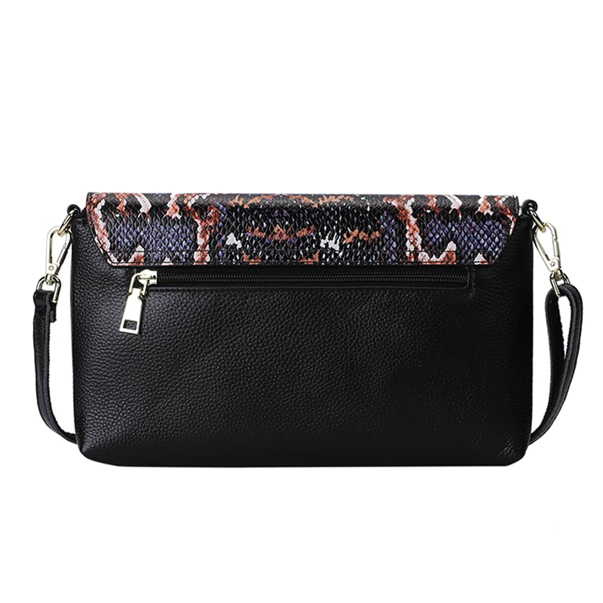 Hong Kong Closeout Collection Black and Purple Snakeskin Pattern Genuine Leather Crossbody Bag with Shoulder Strap image number 0