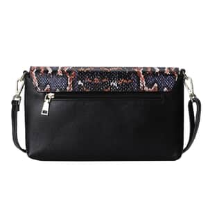 Hong Kong Closeout Collection Black and Purple Snakeskin Pattern Genuine Leather Crossbody Bag with Shoulder Strap