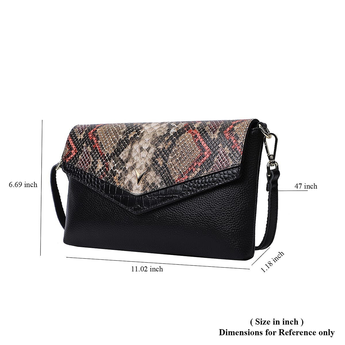 Hong Kong Closeout Collection Black and Khaki Snakeskin Pattern Genuine Leather Crossbody Bag with Shoulder Strap image number 6