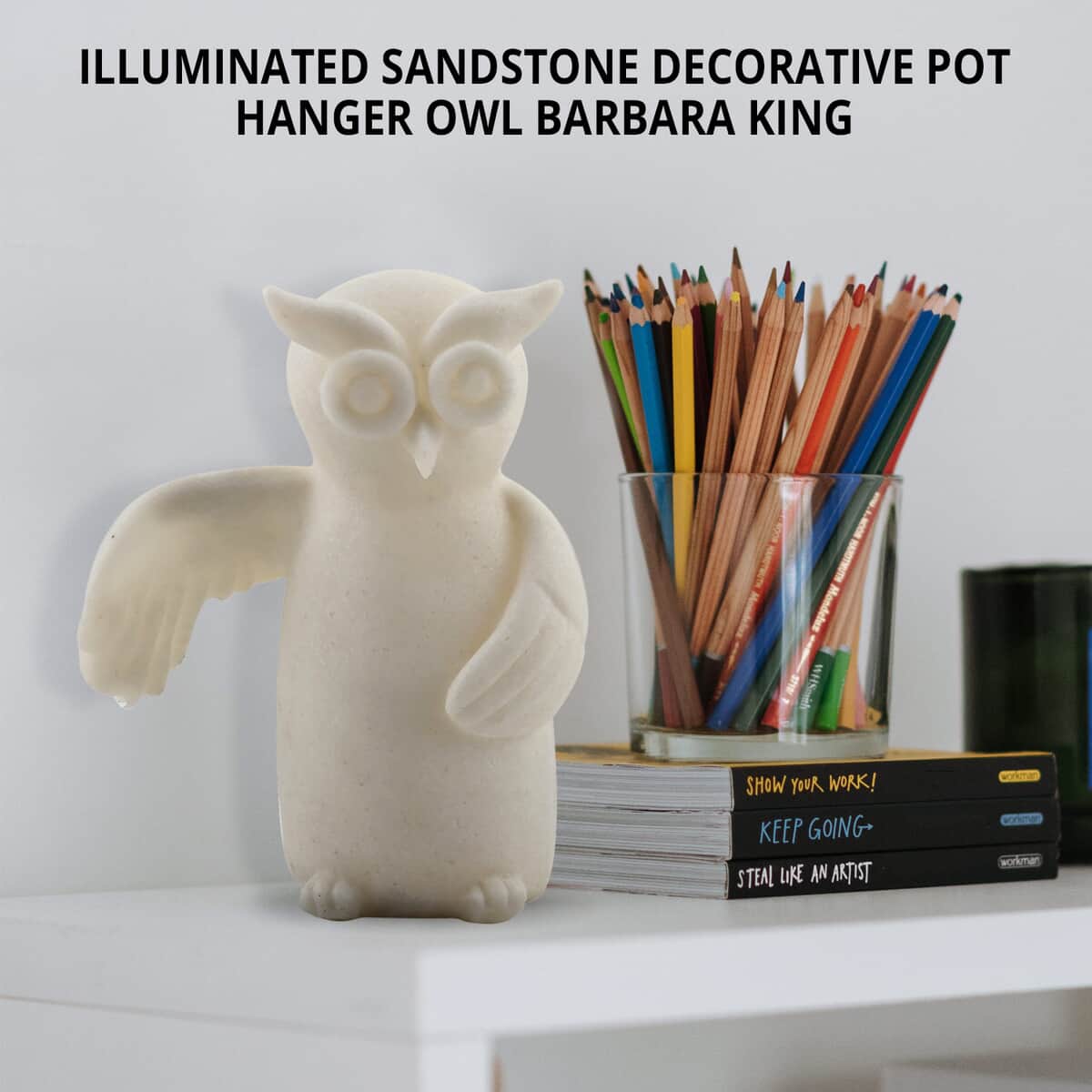 Illuminated Sandstone Decorative Pot Hanger Owl Barbara King image number 1