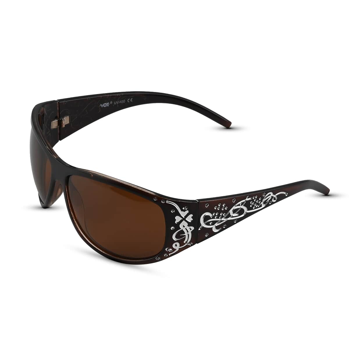 CLOSEOUT SolarX UV 400 Brown Polarized Fashion Rhinestone Sunglasses with Hard Shell Case image number 1