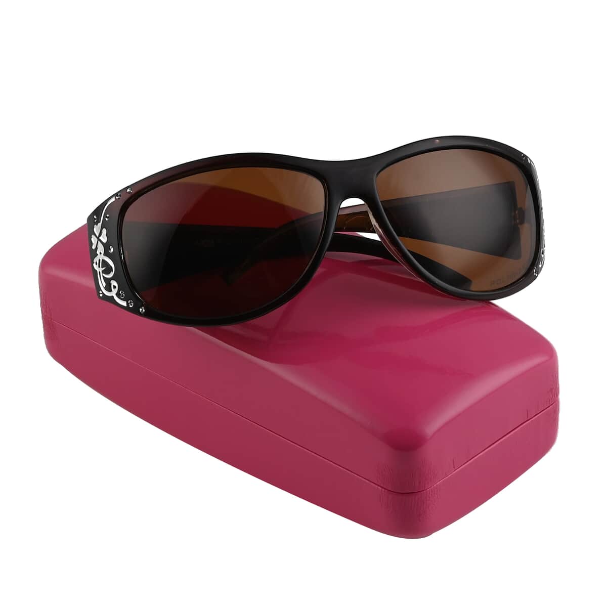 CLOSEOUT SolarX UV 400 Brown Polarized Fashion Rhinestone Sunglasses with Hard Shell Case image number 3