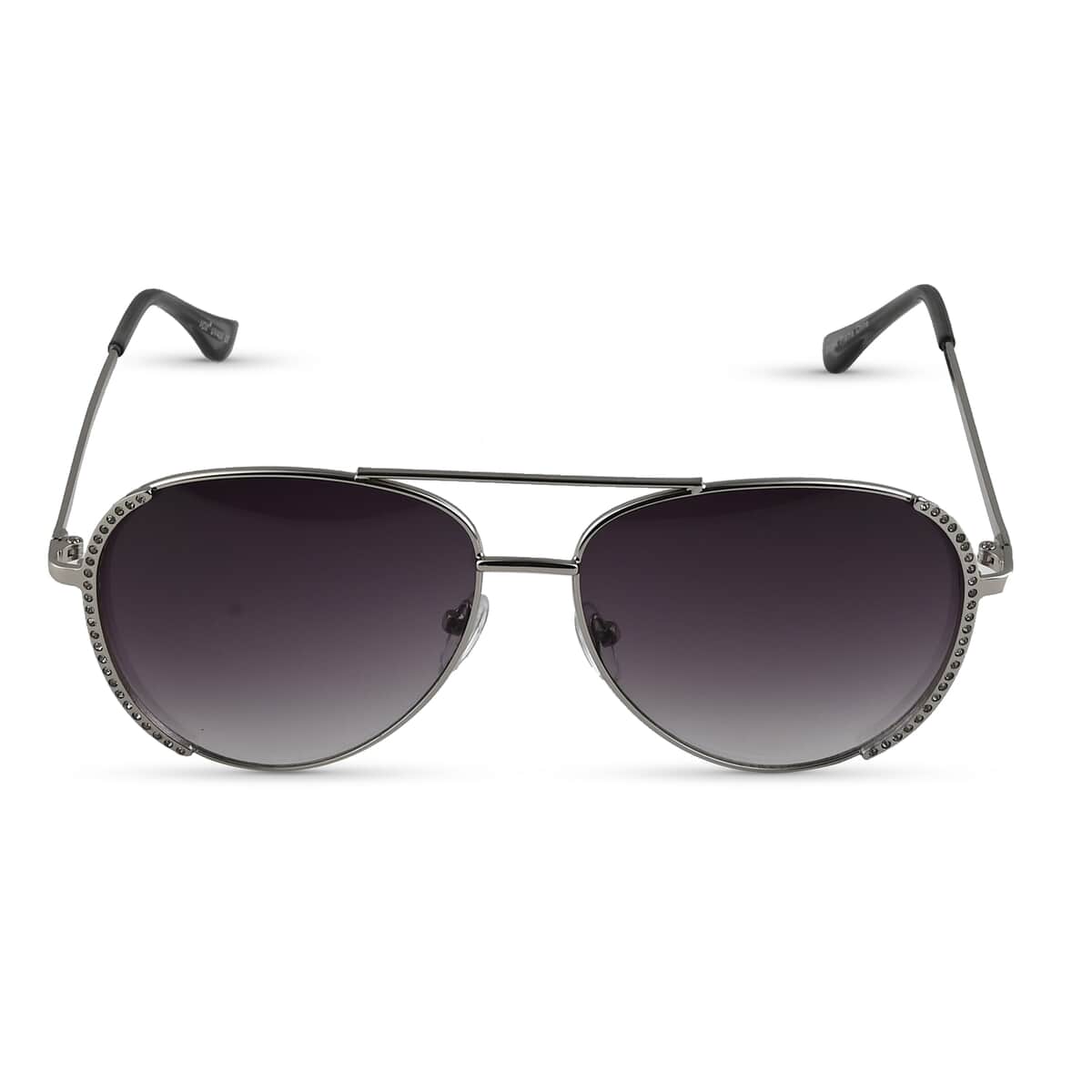 NY CLOSEOUT SolarX UV 400 Black Gradient Aviator Rhinestone Sunglasses with Case -Silvertone image number 0