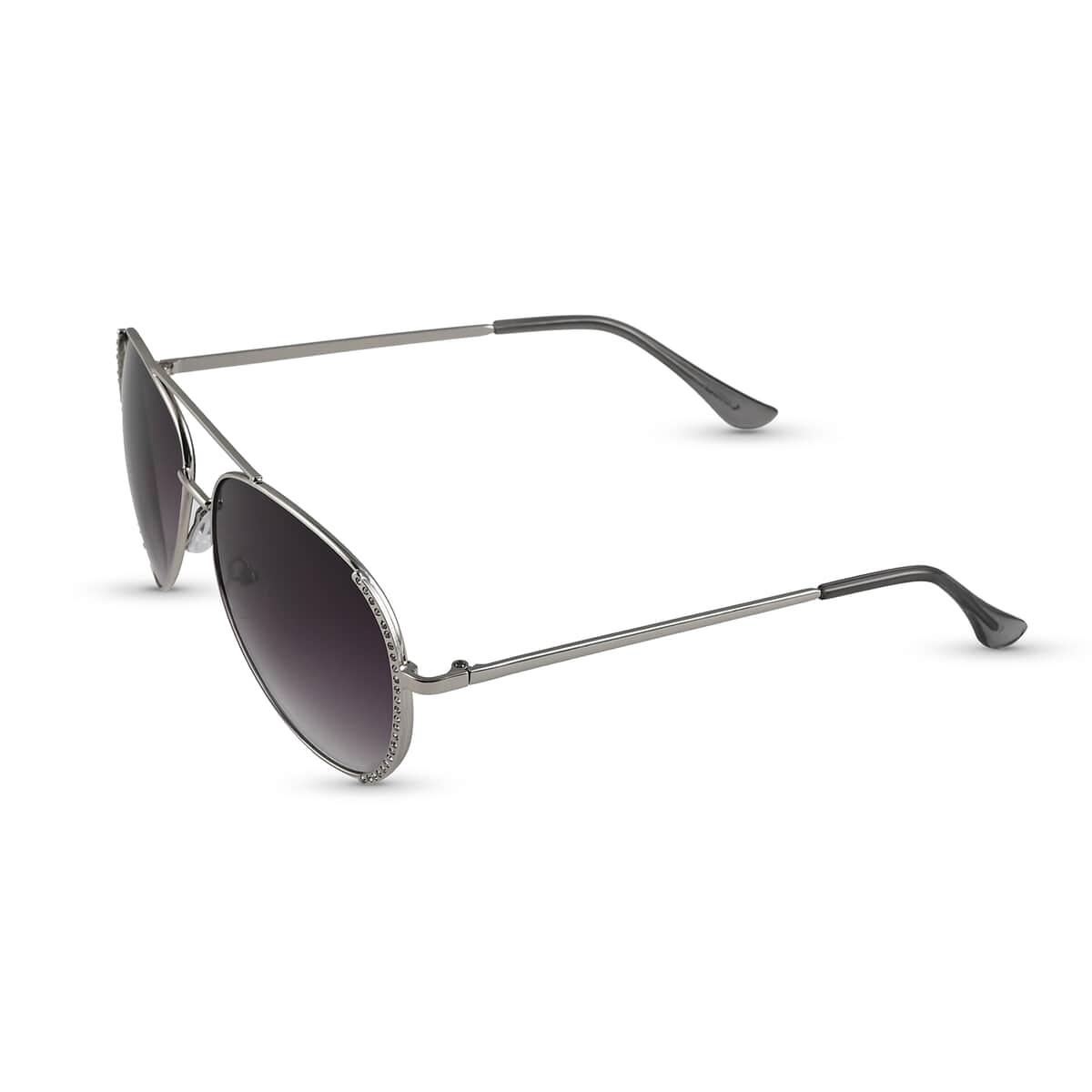 NY CLOSEOUT SolarX UV 400 Black Gradient Aviator Rhinestone Sunglasses with Case -Silvertone image number 1