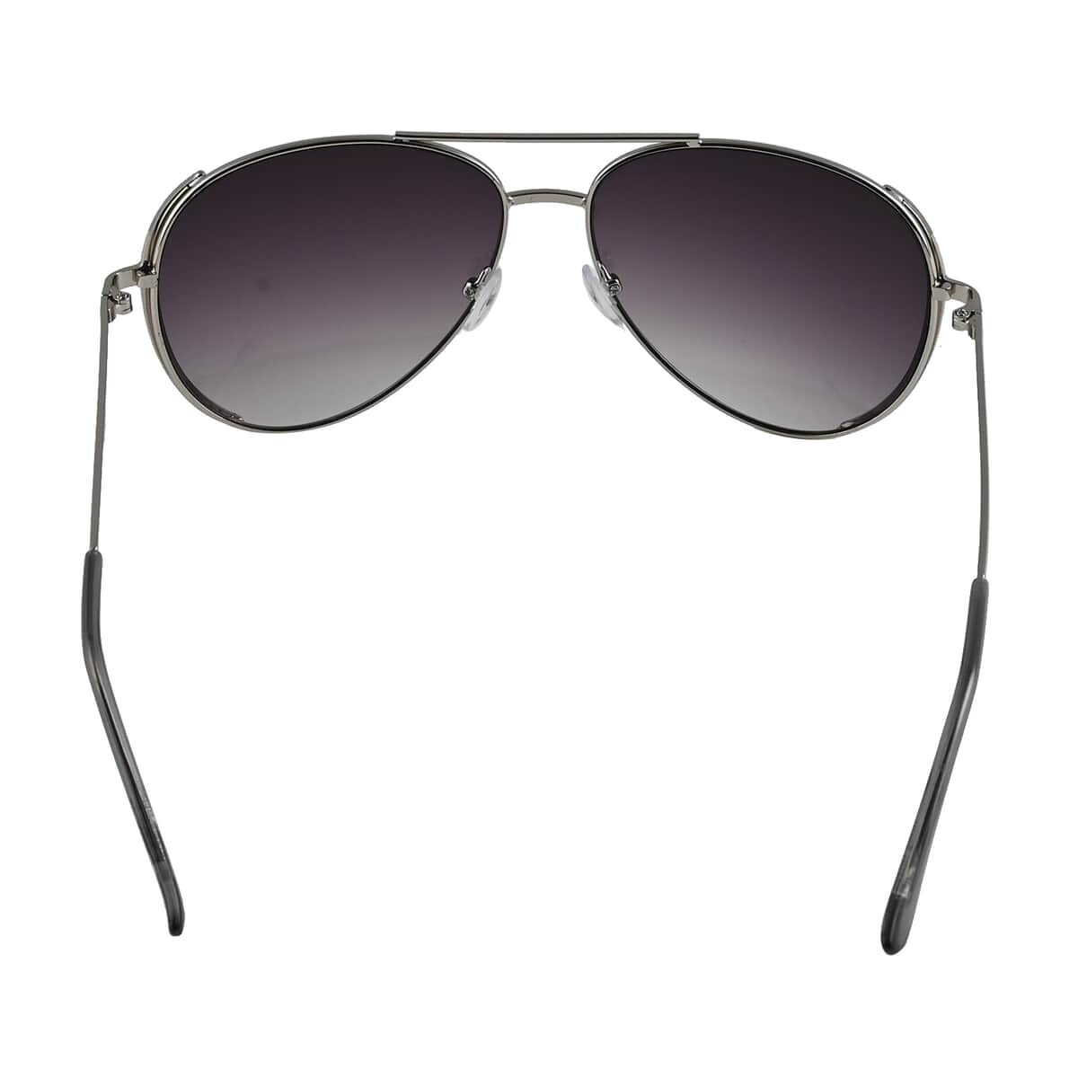 NY CLOSEOUT SolarX UV 400 Black Gradient Aviator Rhinestone Sunglasses with Case -Silvertone image number 2