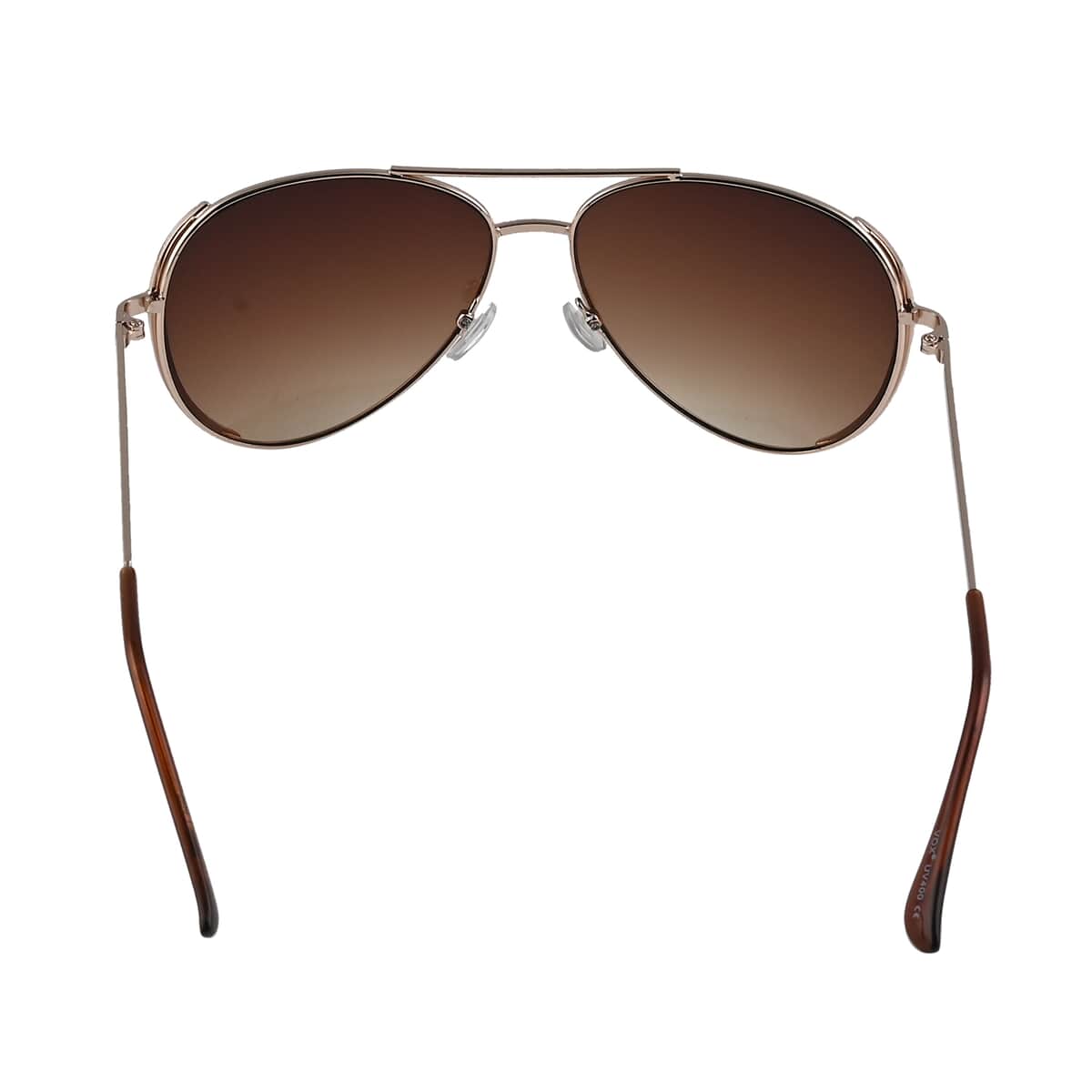 NY CLOSEOUT SolarX UV 400 Brown Gradient Aviator Rhinestone Sunglasses with Hard Shell Case -Rosetone image number 2