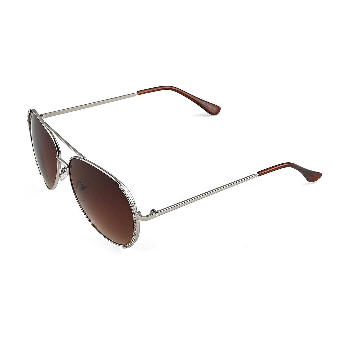 NY CLOSEOUT SolarX UV 400 Brown Gradient Aviator Rhinestone Sunglasses with Case -Goldtone image number 1