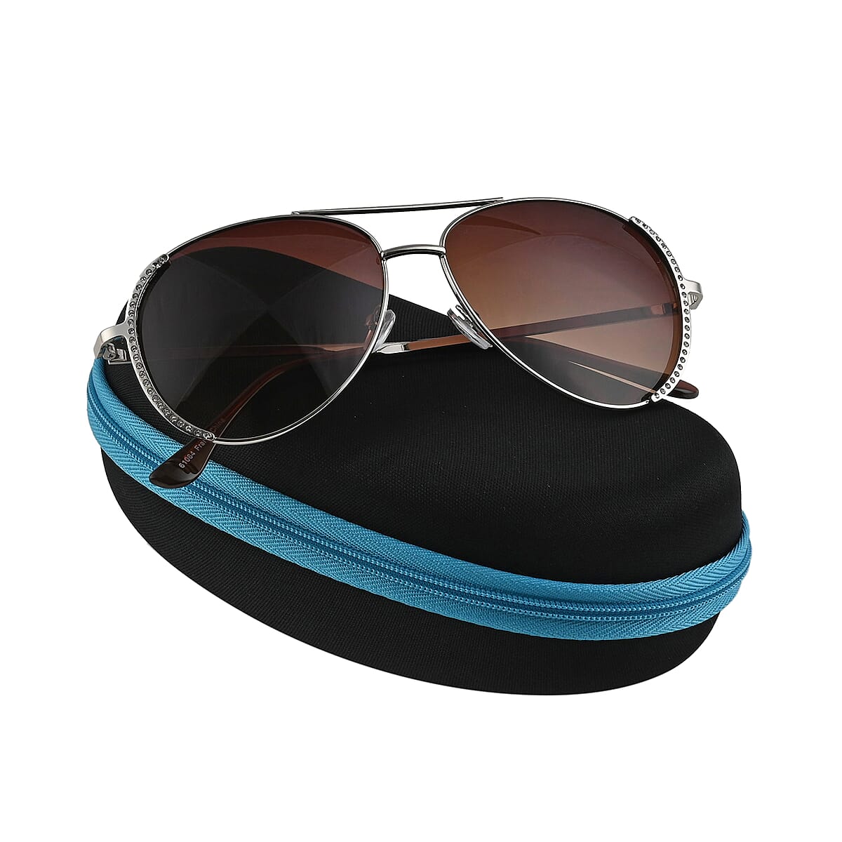 NY CLOSEOUT SolarX UV 400 Brown Gradient Aviator Rhinestone Sunglasses with Case -Goldtone image number 3