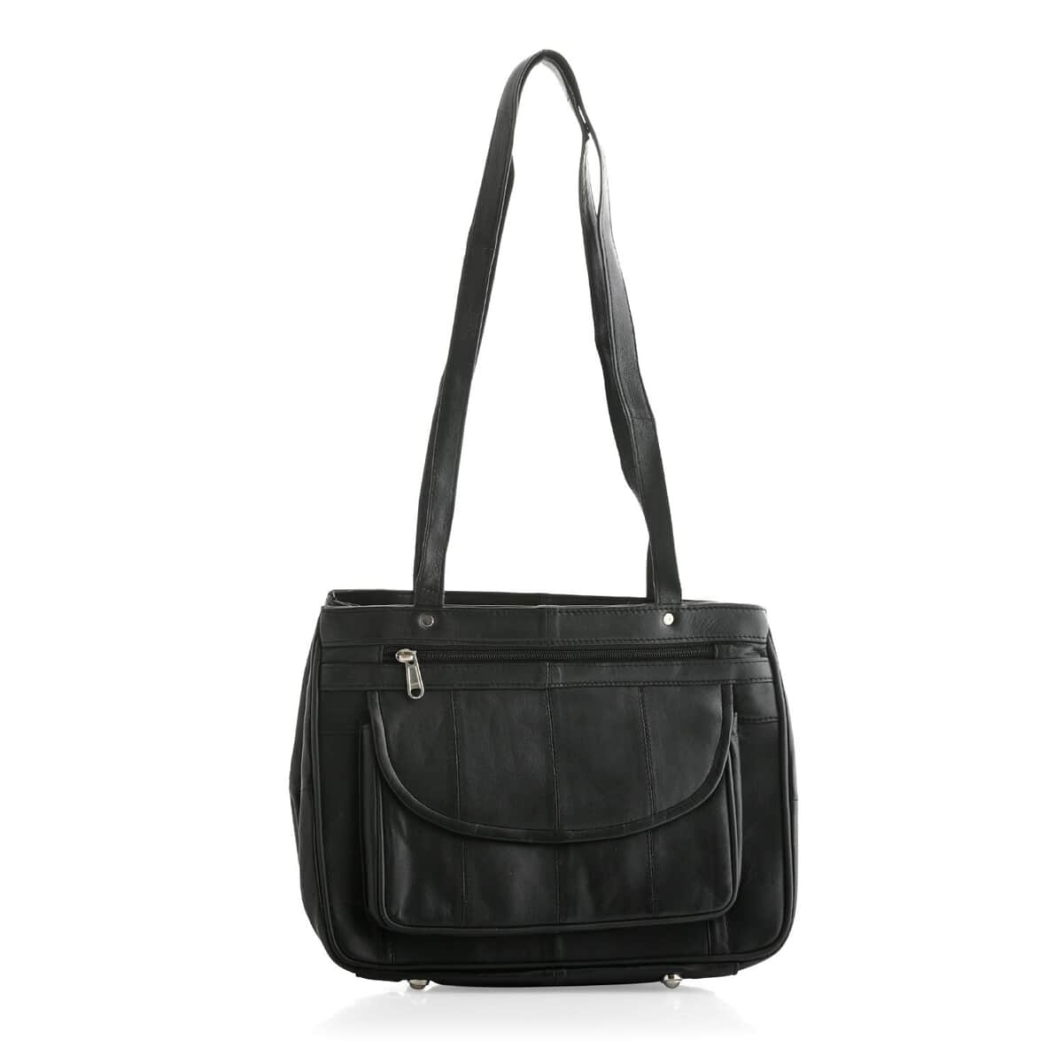 Black Genuine Leather Tote Shoulder Bag (12"x4"x9.25") image number 0