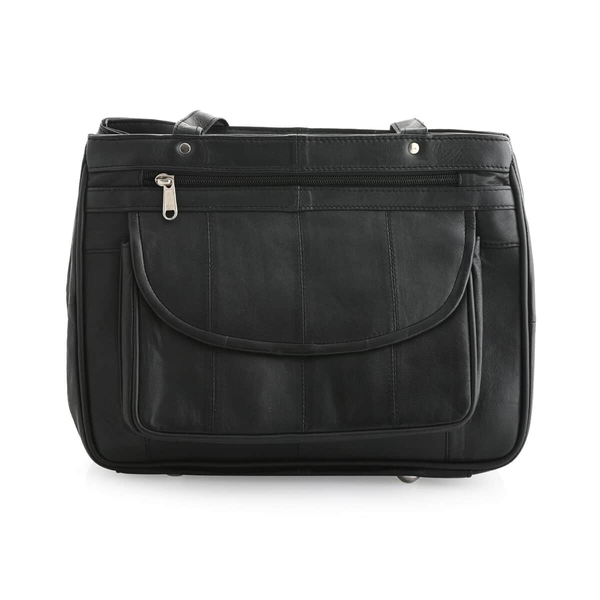 Black Genuine Leather Tote Shoulder Bag (12"x4"x9.25") image number 1