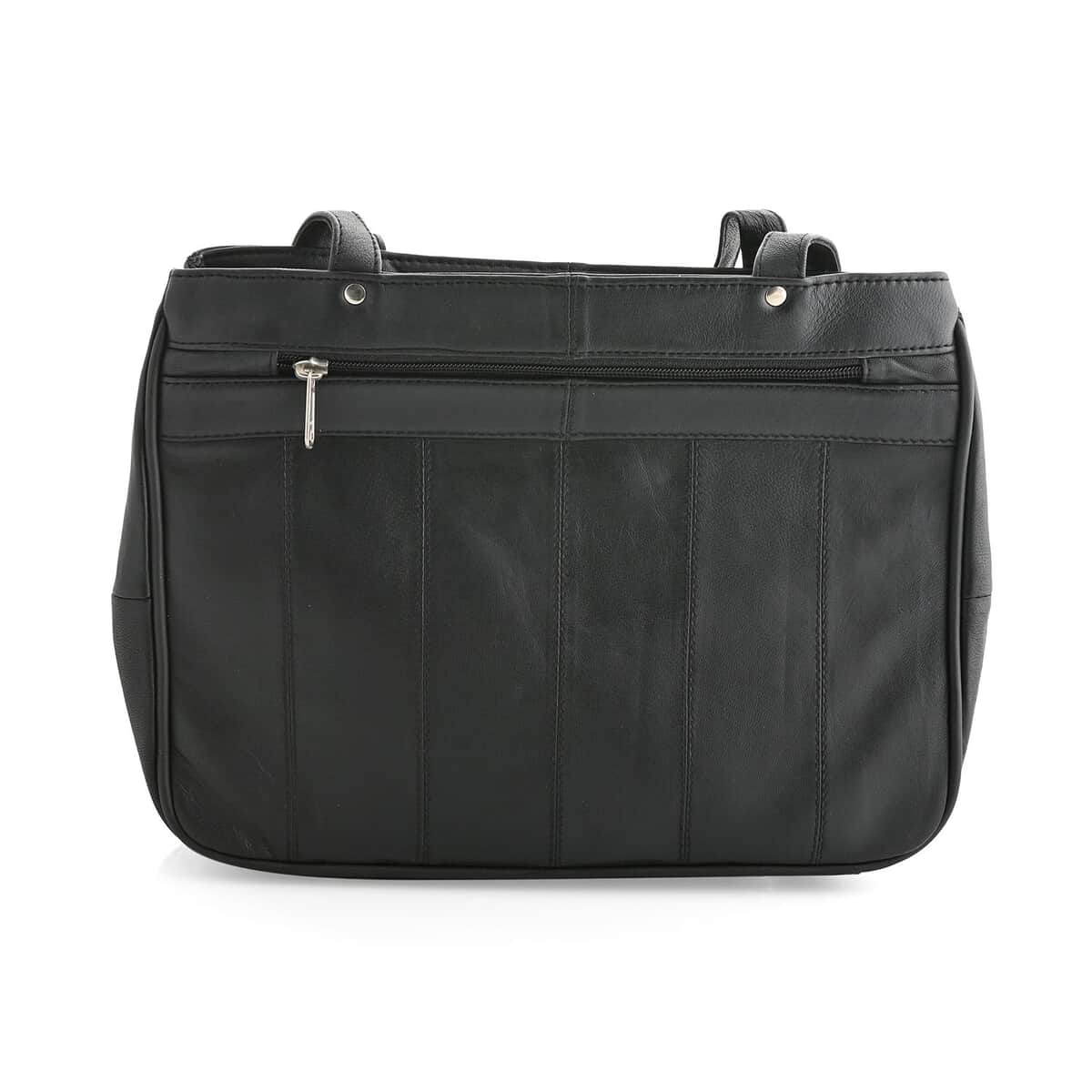 Black Genuine Leather Shoulder Bag with RFID Protection Front Pocket image number 2
