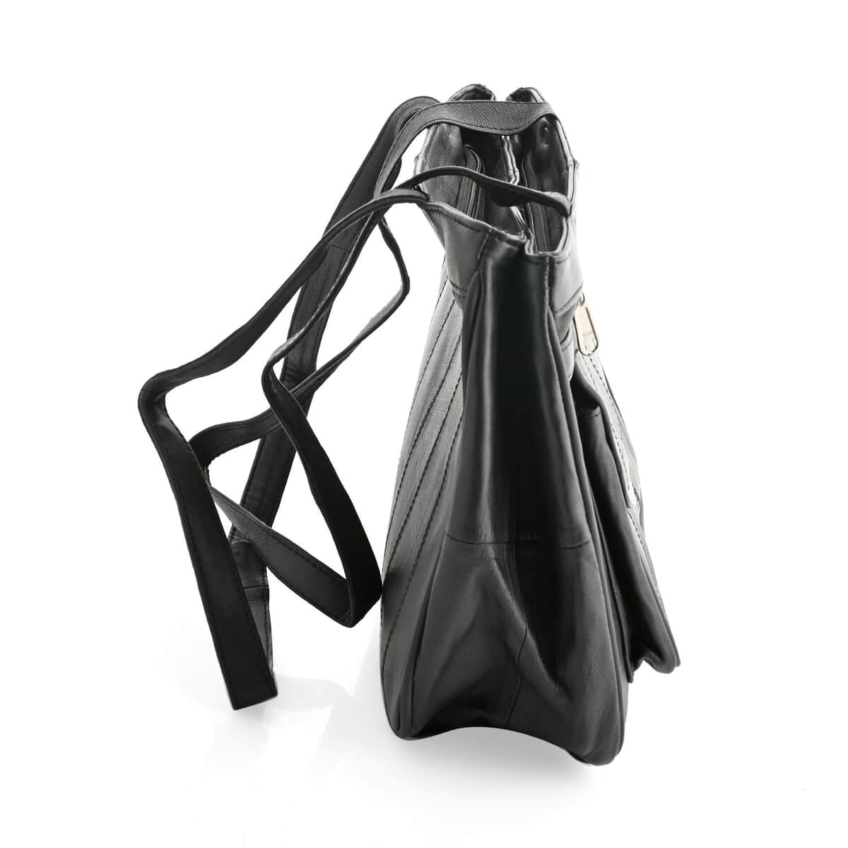 Black Genuine Leather Shoulder Bag with RFID Protection Front Pocket image number 4