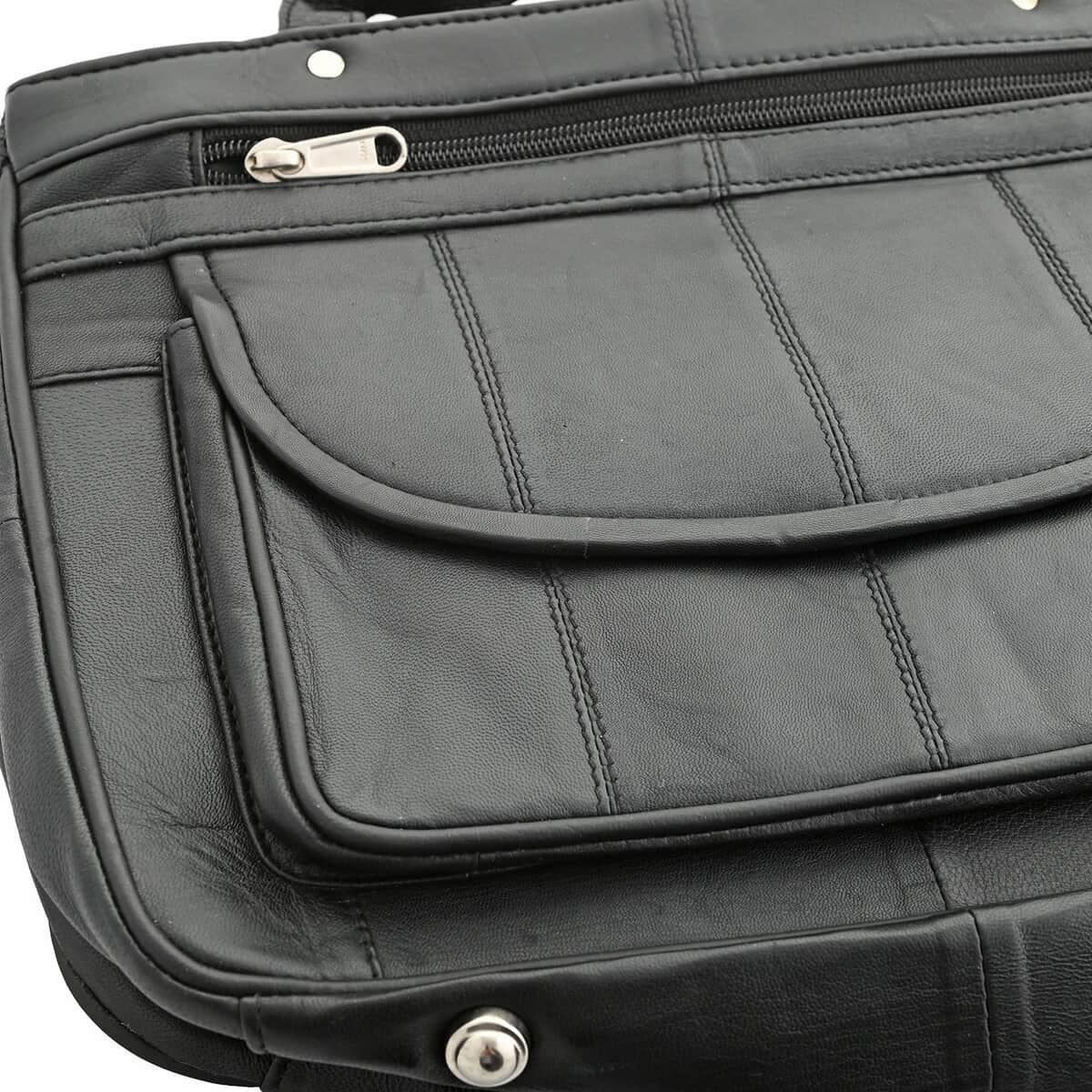 Black Genuine Leather Tote Shoulder Bag (12"x4"x9.25") image number 6