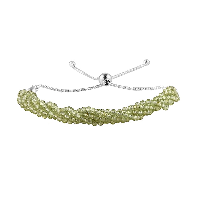 Peridot Multi Row Beaded Bolo Bracelet in Sterling Silver 24.60 ctw