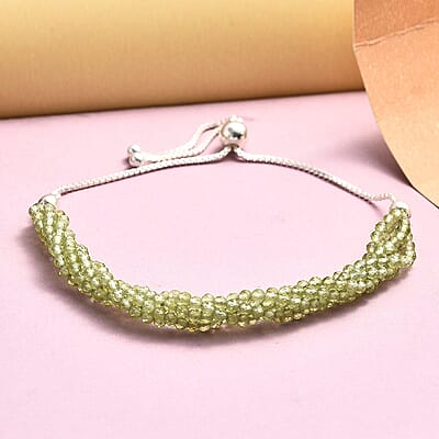 Peridot Multi Row Beaded Bolo Bracelet in Sterling Silver 24.60 ctw