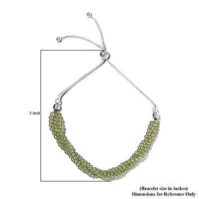 Peridot Multi Row Beaded Bolo Bracelet in Sterling Silver 24.60 ctw