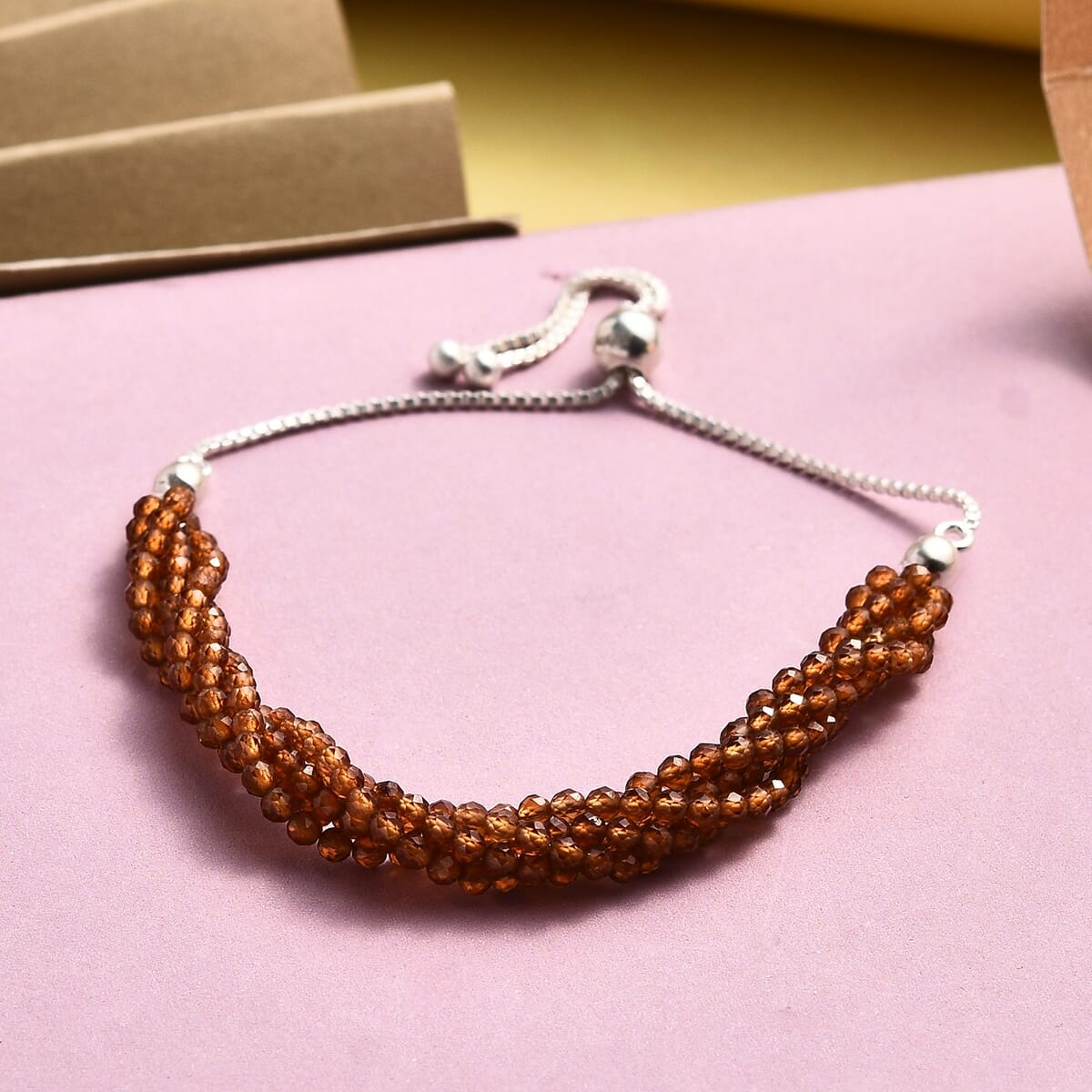 Ratnapura Hessonite Garnet Multi Row Beaded Bolo Bracelet in Sterling Silver 31.10 ctw image number 1