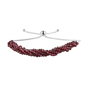 Orissa Rhodolite Garnet Multi Row Beaded Bolo Bracelet in Sterling Silver 28.65 ctw