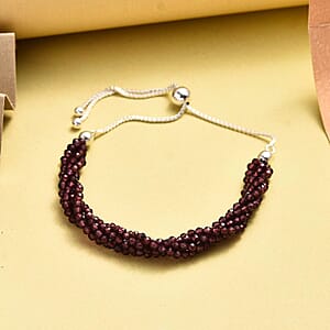 Orissa Rhodolite Garnet Multi Row Beaded Bolo Bracelet in Sterling Silver 28.65 ctw