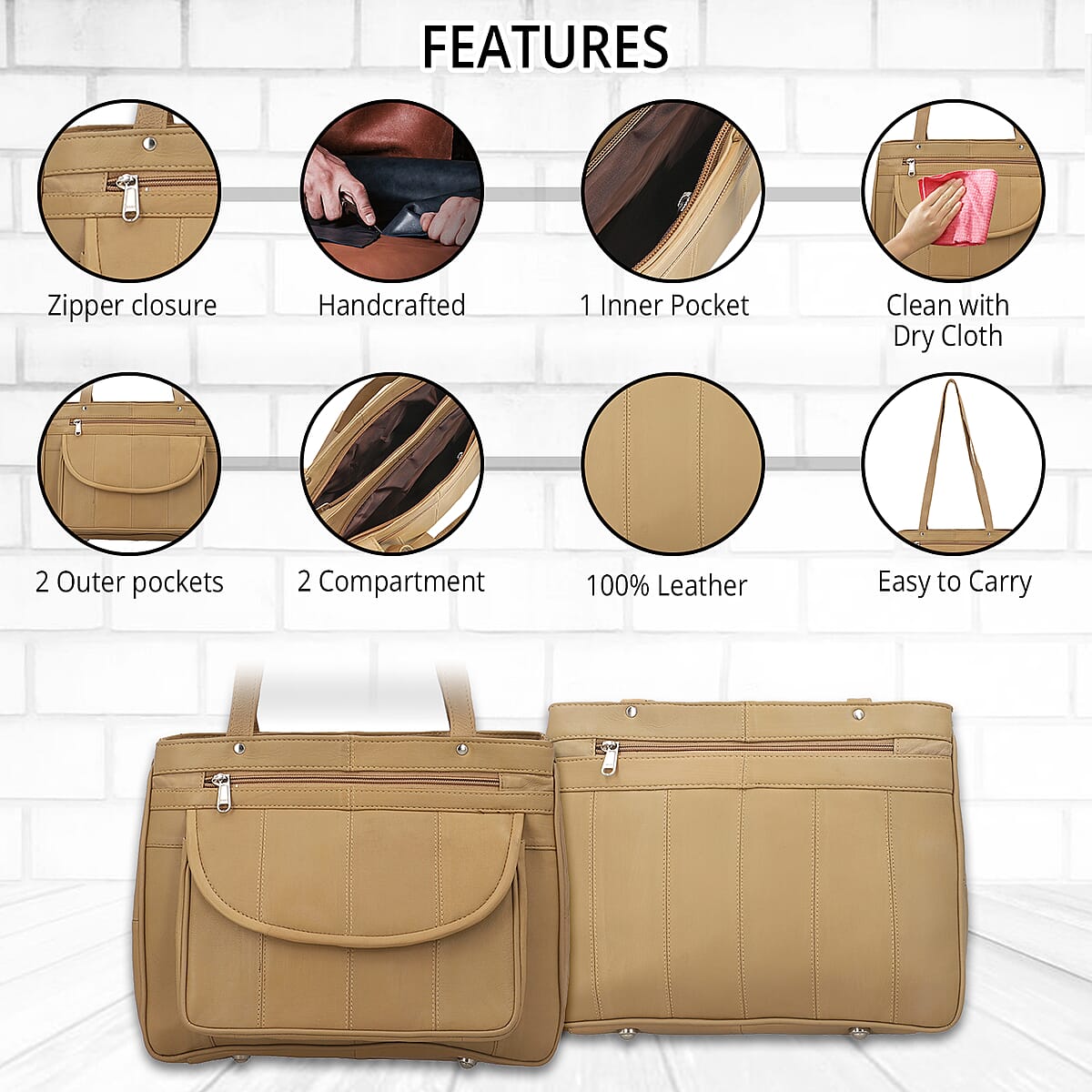 Tan Genuine Leather Shoulder Bag with RFID Protection Front Pocket , Shoulder Bag for Women , Designer Leather Shoulder Bags , Leather Handbags , Leather Purse image number 2
